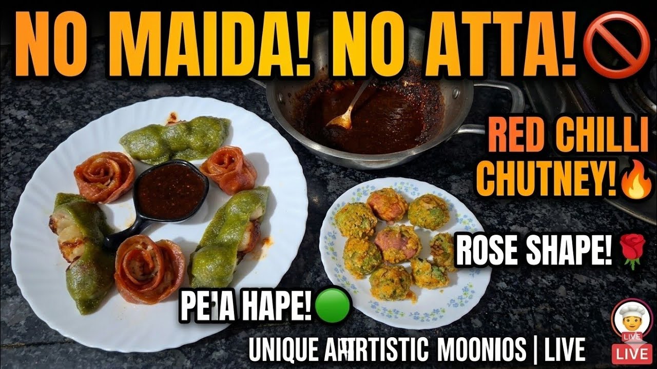 Bina Maida ke Rose & Pea Shape Momos! 🥟 Healthy & Spicy Chutney Special! 🔥Spanich bread