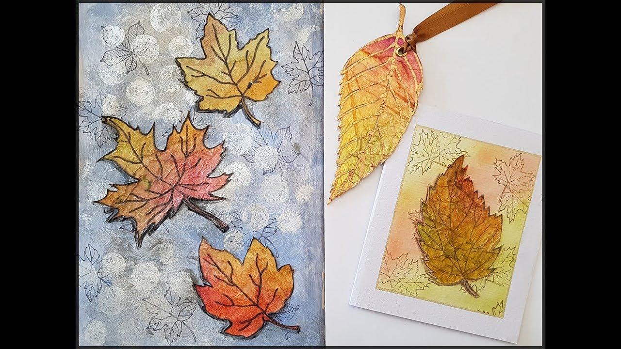 How To Make Fall Leaves - Art journal page, tag & a greeting card