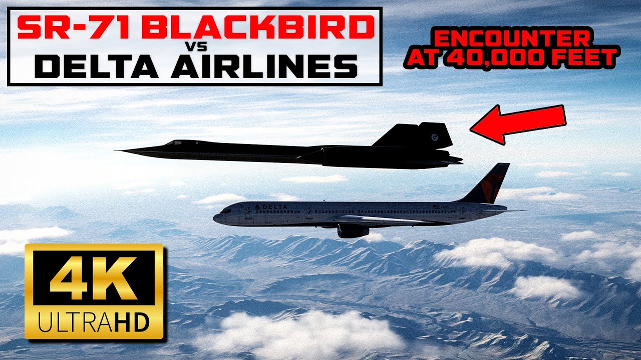 SR-71 Blackbird Pulls Up Beside Civilian Delta Airlines Commercial Flight
