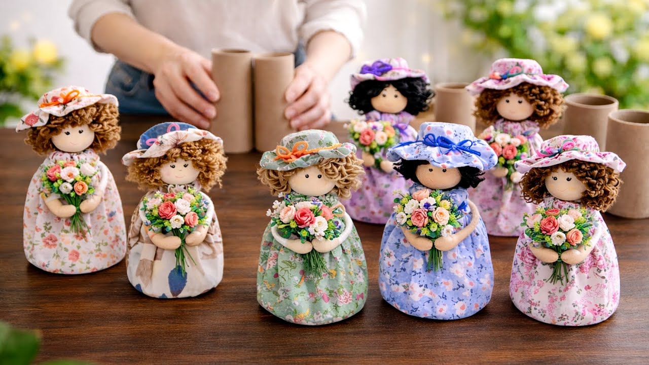 Adorable Fabric dolls  you can make in one Evening 🧵 Great idea made from Toilet Paper Rolls