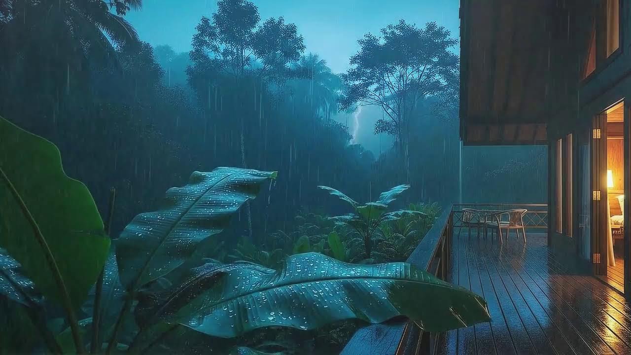 Deep Sleep Tonight with Warm Rain Sounds and Distant Rumble at Cabin Terrace 🌧️