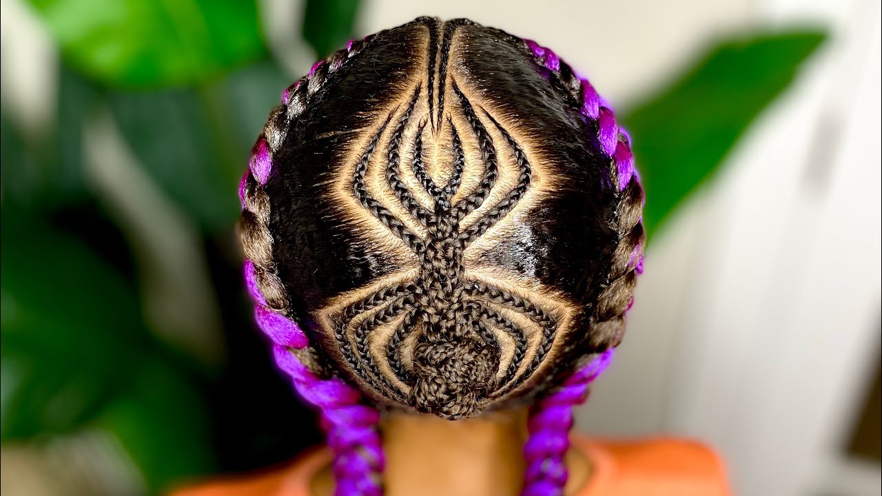 Halloween Creative Kid Braids | Spider Design