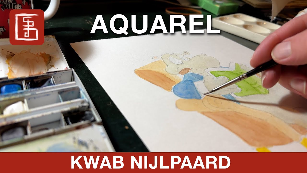 Kwab Nijlpaard Aquarel