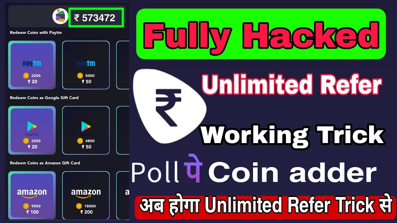 💥Poll Pe App  Coin Adder Trick !! Poll pay Unlimited Refer By Pass Trick !! Earn Free Patym Cash !!