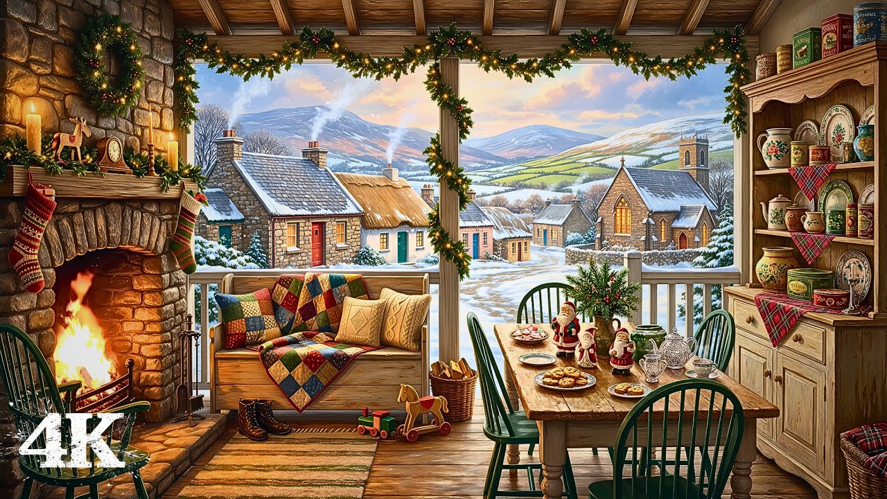 Cozy Christmas Cottage Porch | Feel Wrapped in Pure Comfort with Crackling Fireplace & Snowfall