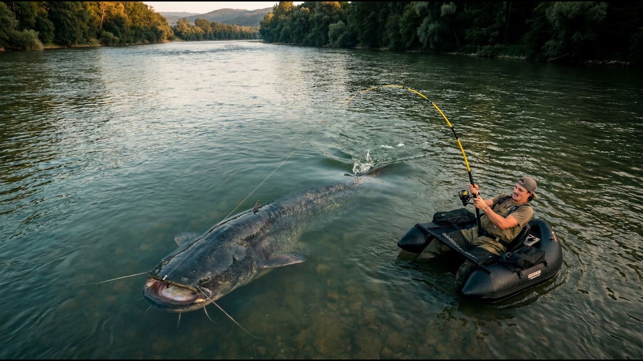 Catching Europe's BIGGEST Fish on Wild River From TINY Bellyboat
