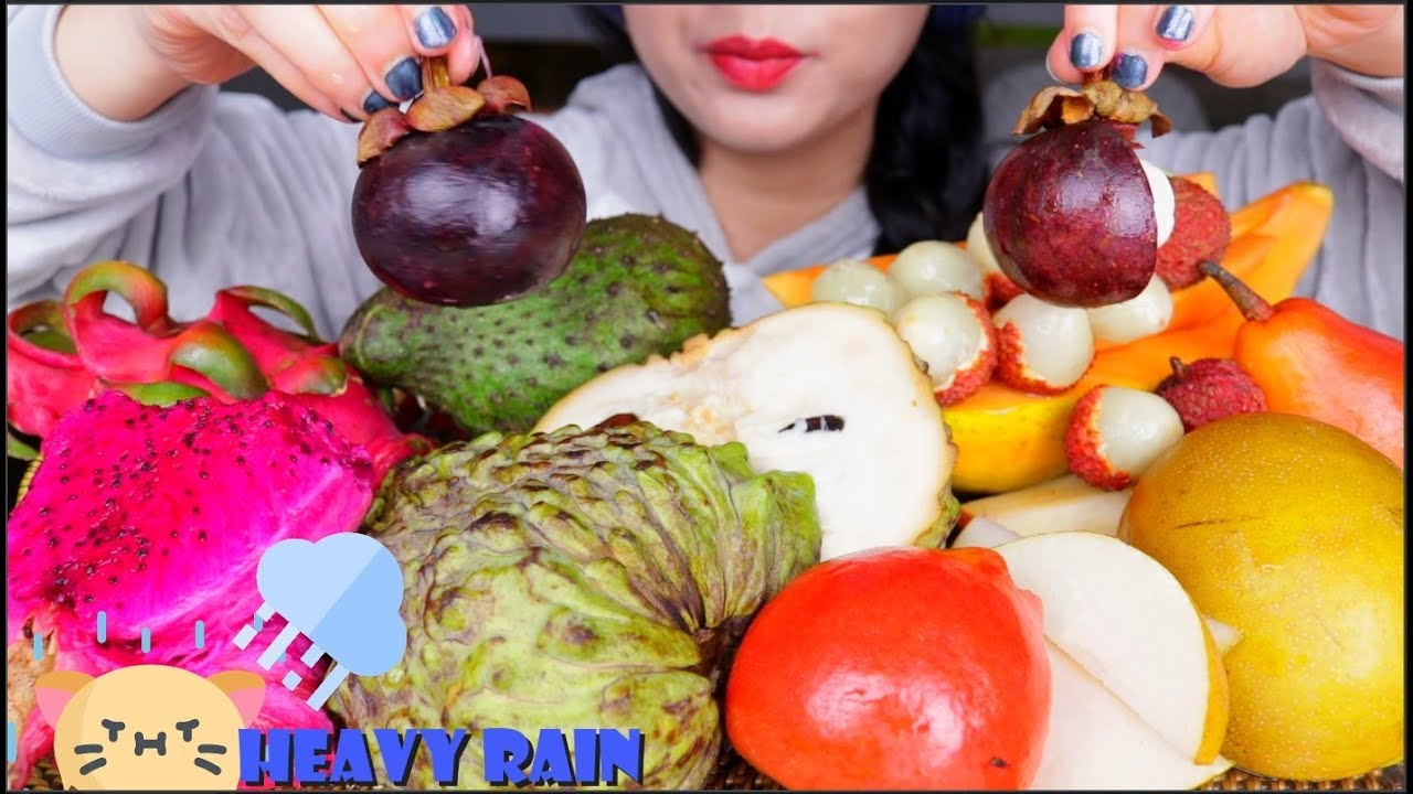 ASMR EXOTIC FRUITS |  LYCHEE | SOURSOP | DRAGONFRUIT | NO TALKING | HEAVY RAIN
