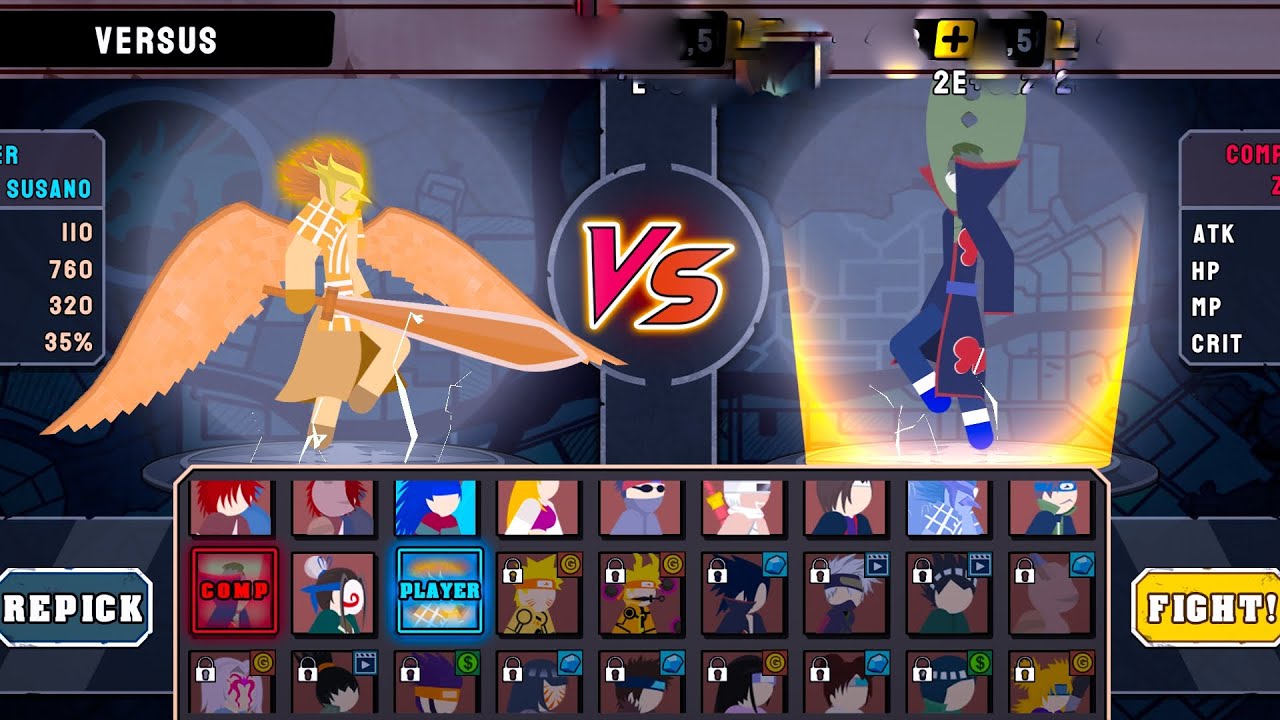 Melhores lutas em stickman ninja fighter. 