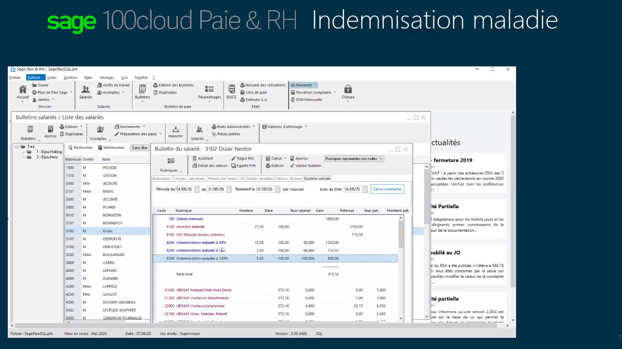 Sage 100cloud Paie & RH  : Indemnisation maladie