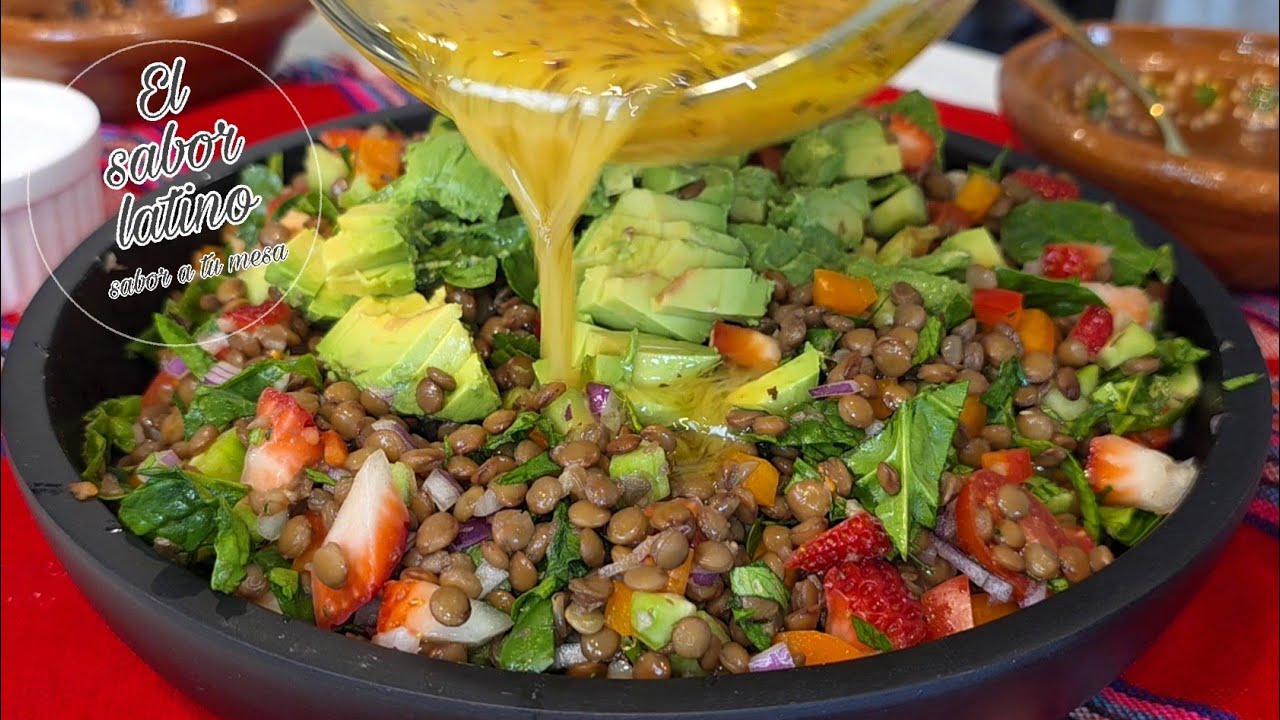 🔴Ensalada de Lentejas Deliciosa Acompañada con Pollo Asado