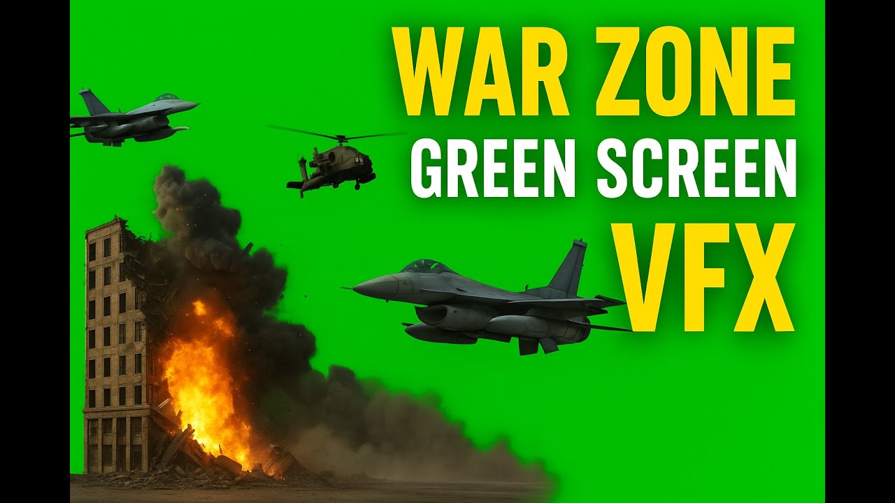 War Zone Green Screen VFX | Fighter Jets, Helicopter, Building Collapse | Free 4K Footage