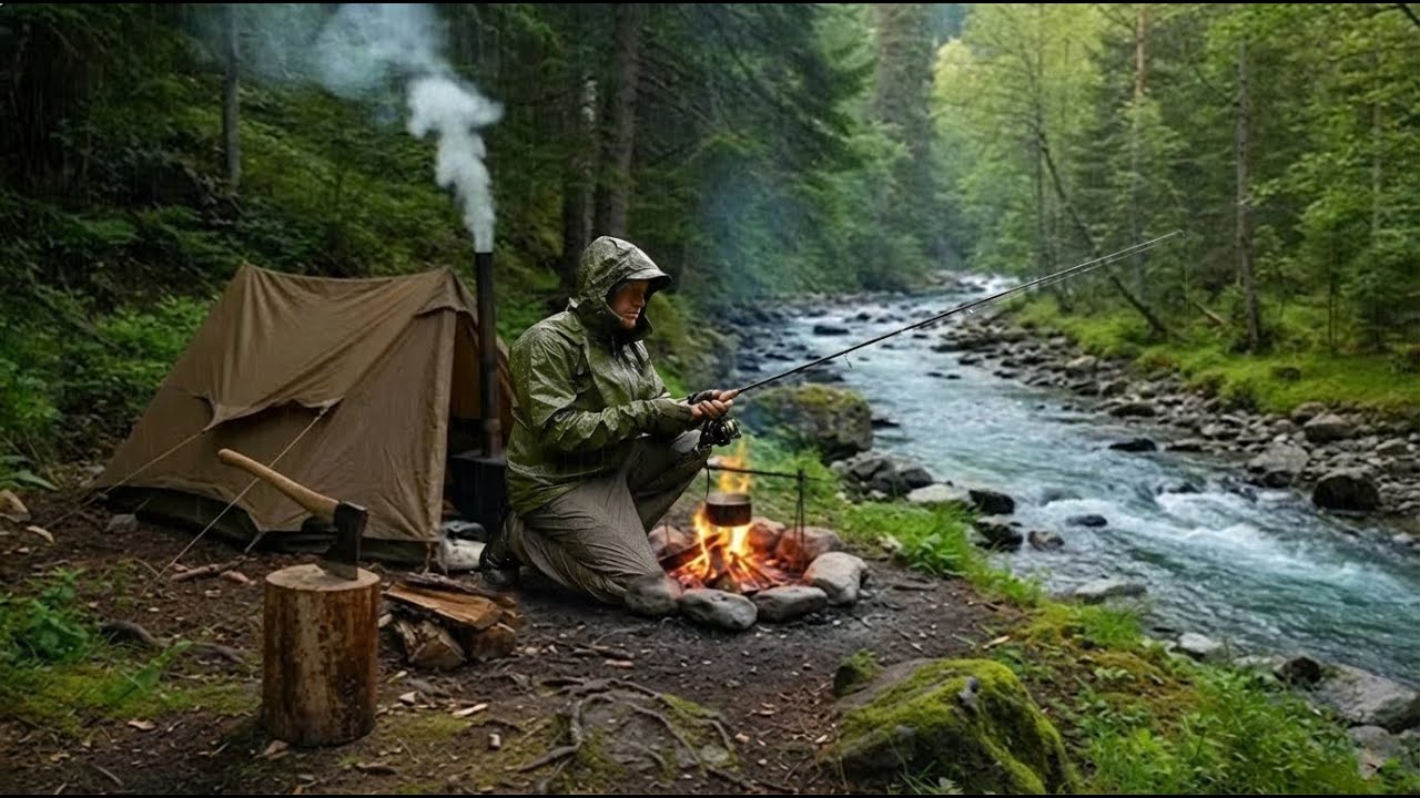 Remote Stream Camping 🎣 | Off-Grid Bushcraft & Fishing Adventure
