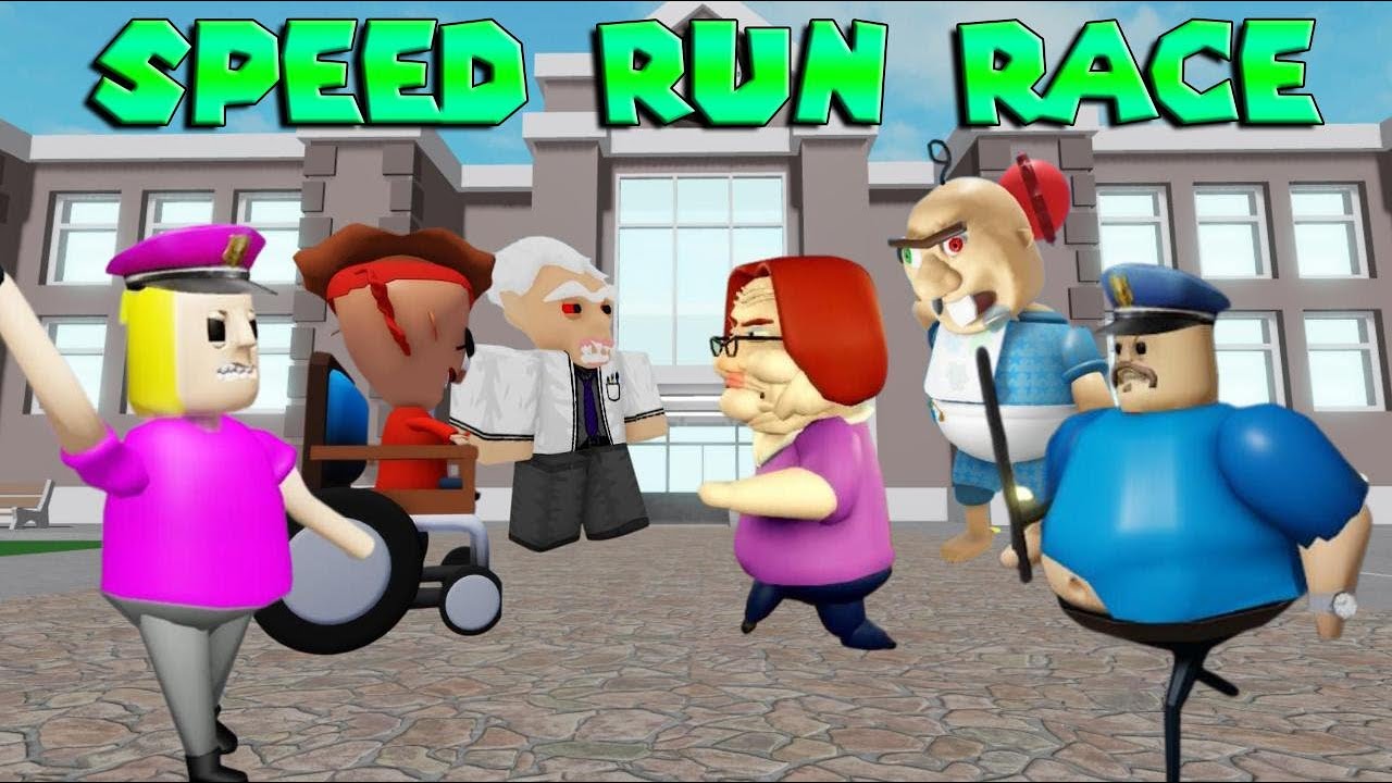 SPEED Run RACE! Baby Bobby, Police GIrl, Barry, Betty, Doctor Crazy, Lunch Lady. Timmy Scary Obby