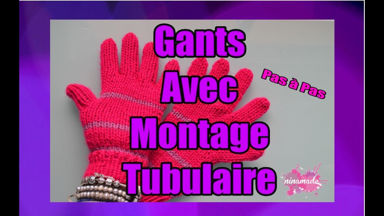 DIY. Gants Avec Deux Aiguilles et Montage Tubulaire//Knit Gloves Two Needles and Tubular Elastic