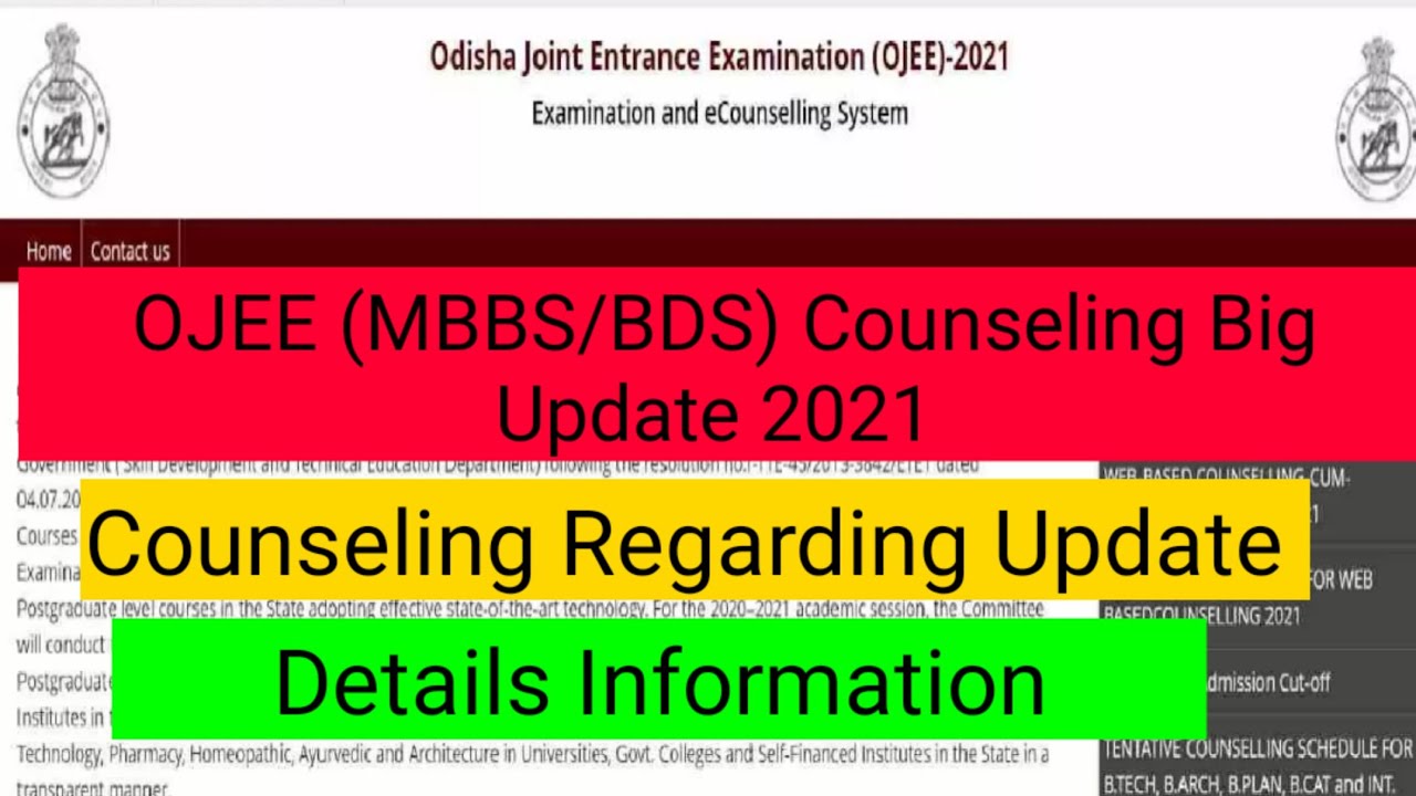 NEET 2021||OJEE (MBBS/BDS) Counselling Update||Details Information||