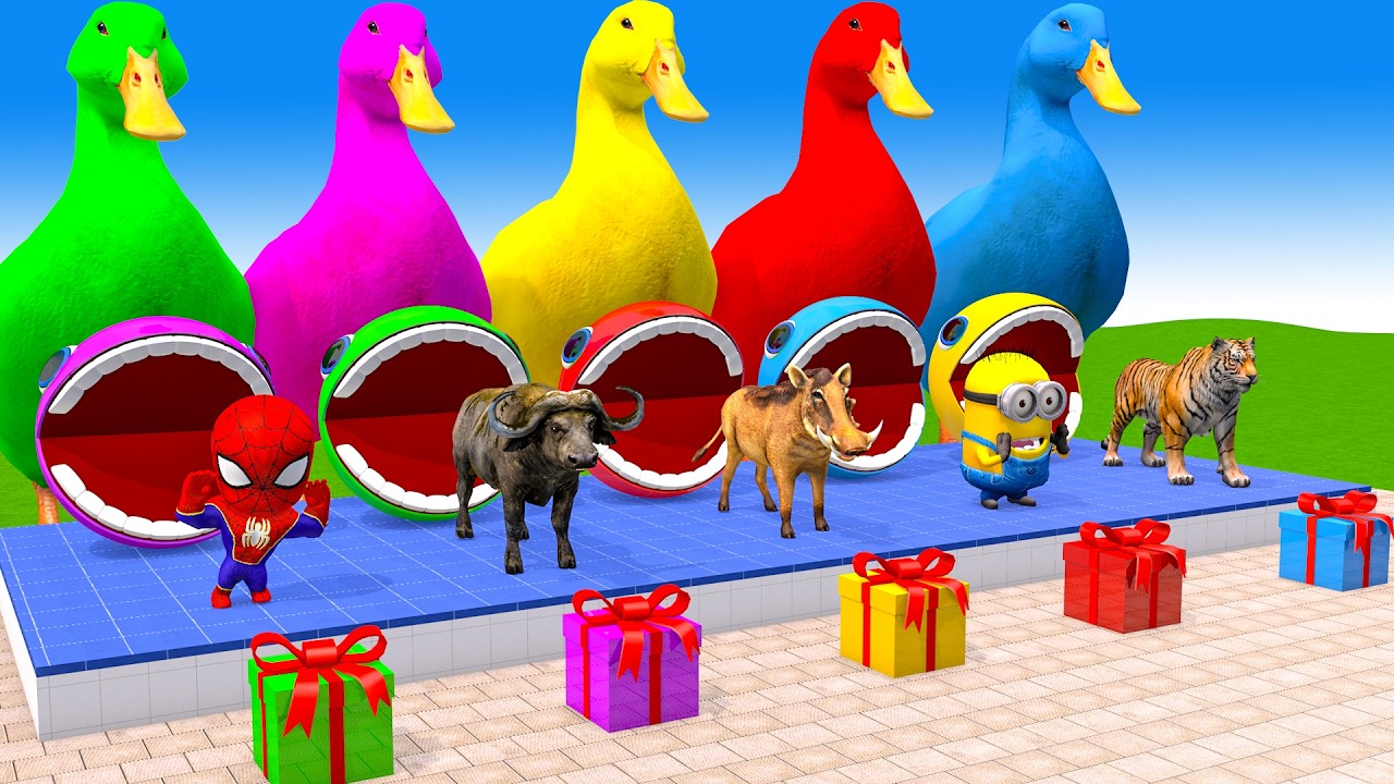 Long Slide Game With Cow Elephant Gorilla Hippopotamus Tiger 3d Animal Game Funny 3d Animals