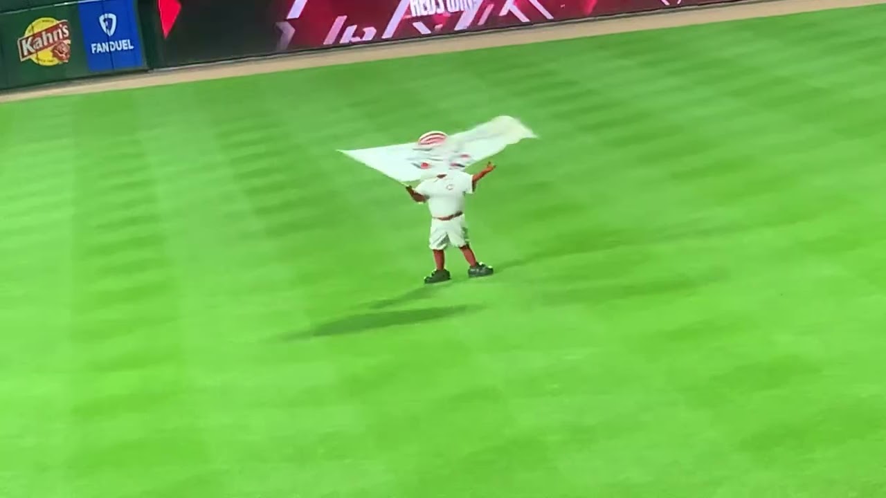Mr Redlegs on the field after the Reds take the win over the Mets NYM @ CIN GABP 9/6/2025