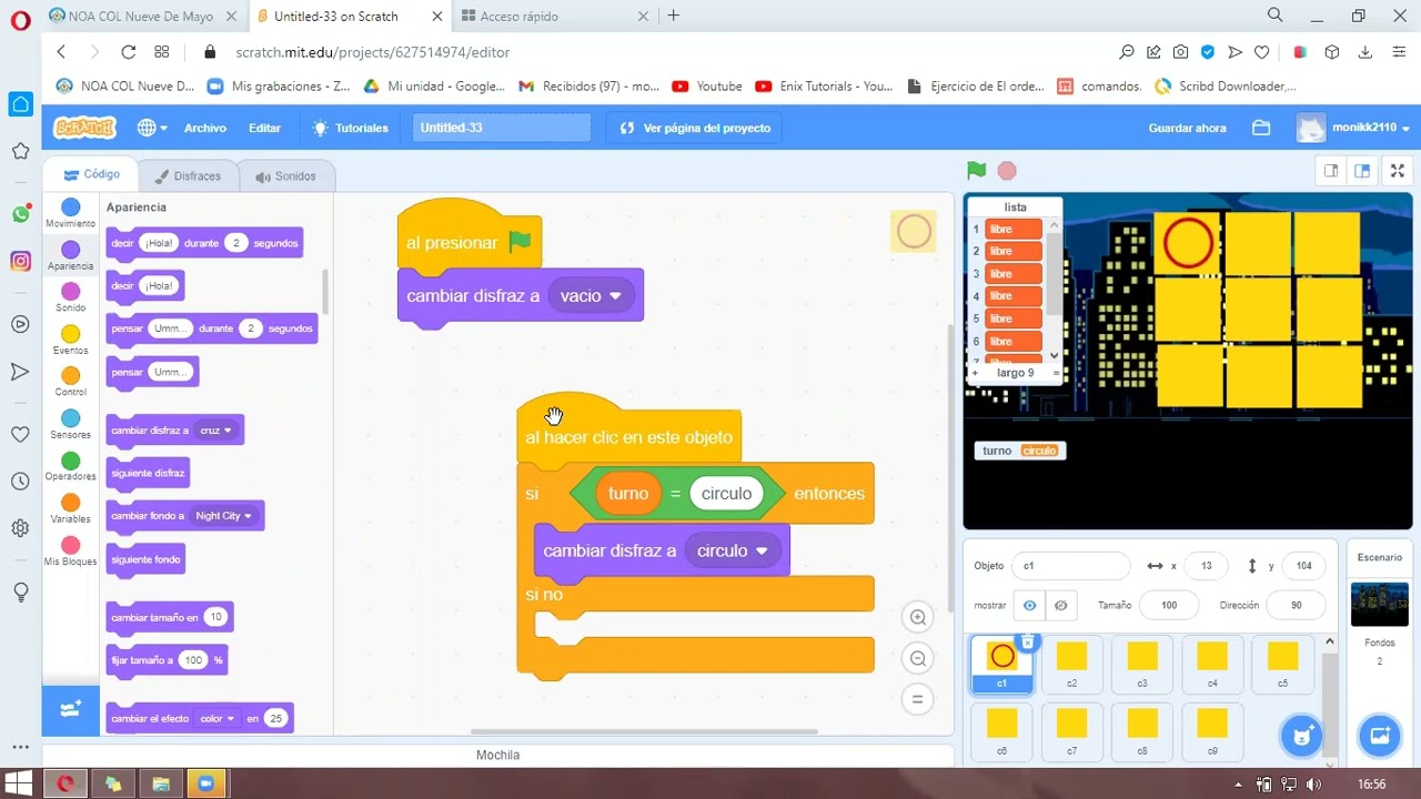 Juego de tres en raya en Scratch