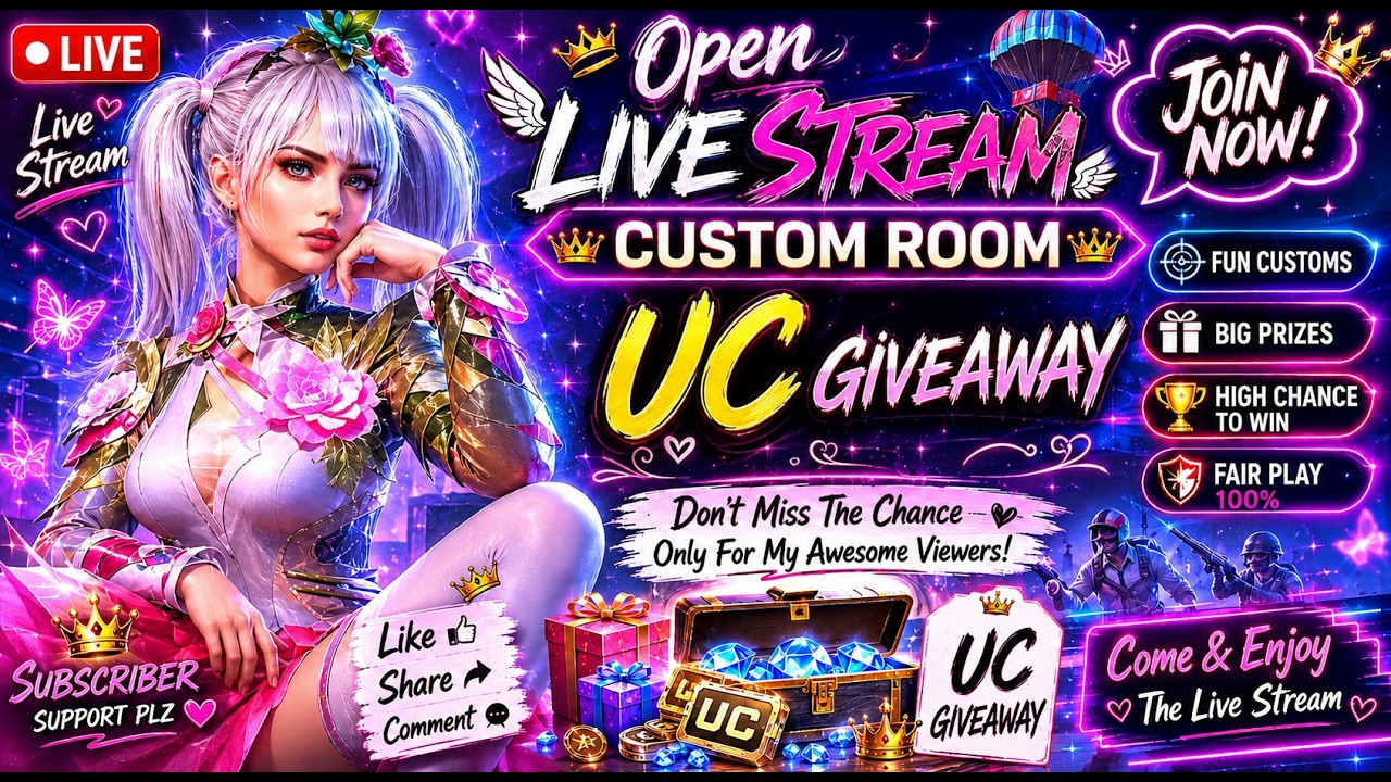 PUBG MOBILE LIVE STREEM CASTAM ROOM UC GIVEAWAY