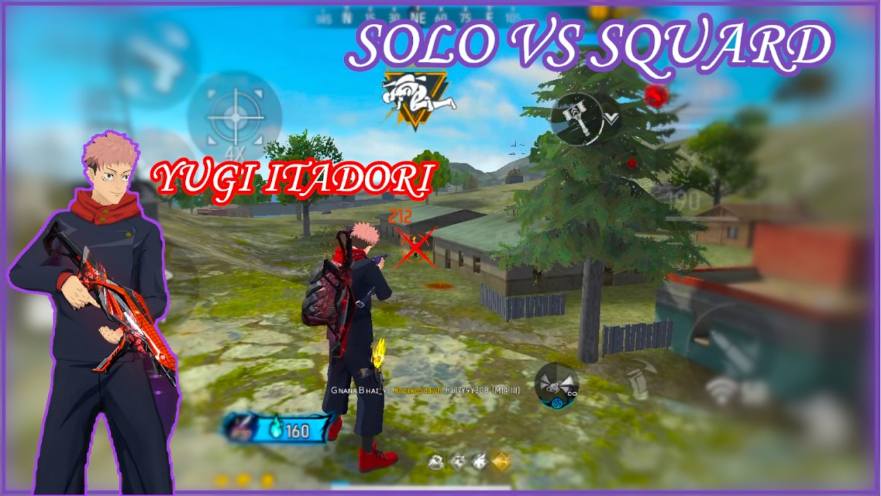 SOLO VS SQUAD WITH YUJI ITADORI BUNDLE IN FREE FIRE|FREE FIRE TELUGU|#freefire