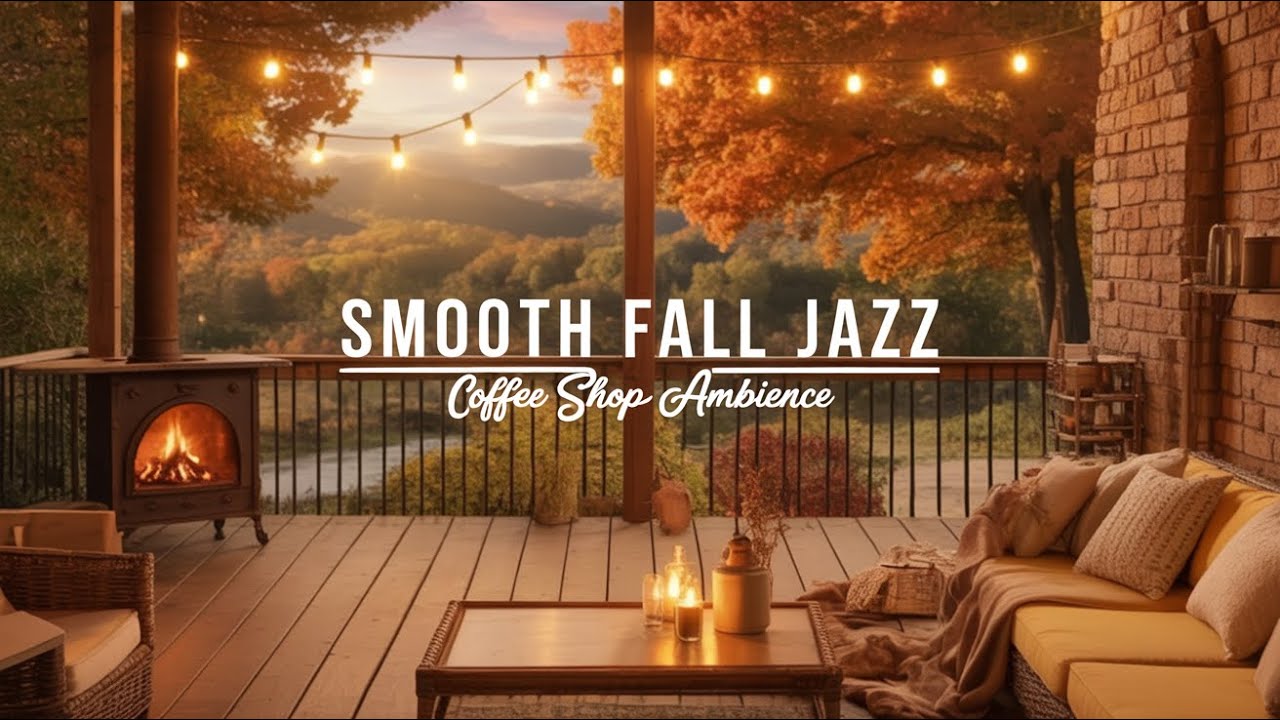 Jazz Relaxing Music & Crackling Fireplace to Study ☕ Smooth Jazz Music at Cozy Fall Porch Ambience98
