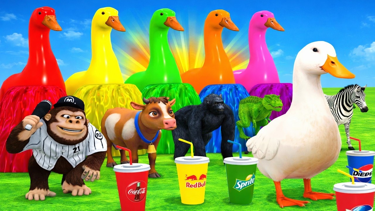 Long Slide Game With Five Color Duck Gorilla Hippopotamus Tiger 3d Animal Game Funny 3d Animals