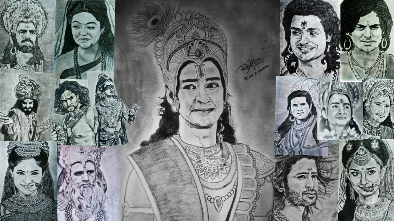 All Mahabharat Characters Drawing | Starplus Mahabharat Drawing | RK Art And Creations