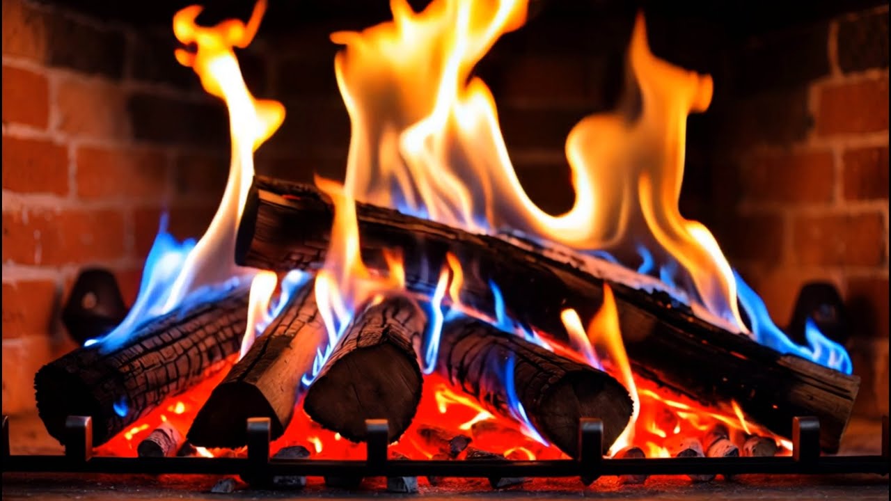 ❄️ Relax & Feel the Warmth – Color-Blended Blue and Orange Flames Over Glowing Fireplace Logs