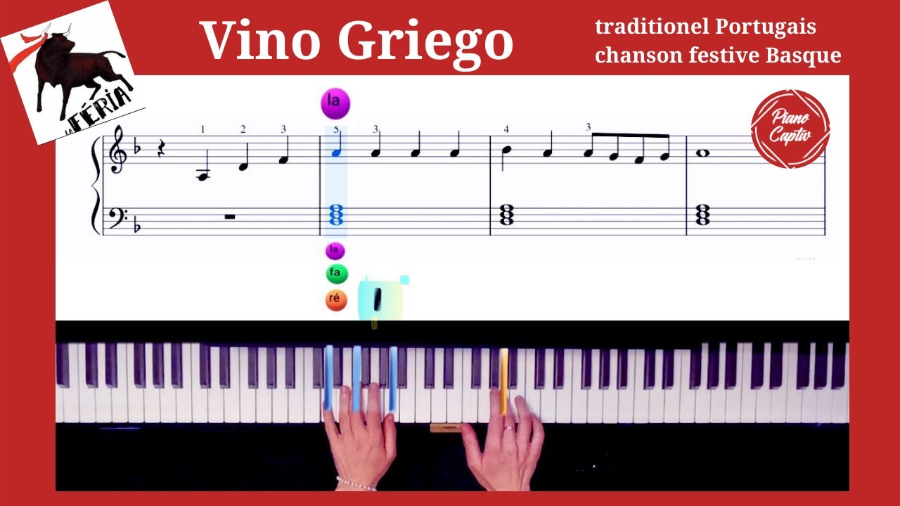 tutoriel piano facile débutant  : vino griego(traditionel Portugais et chanson basque)