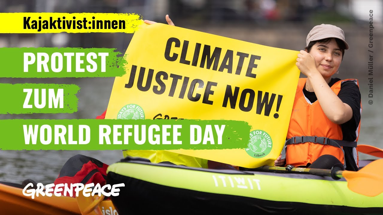 Klimakrise ist Fluchtgrund: Kajaktivist:innen vor dem Weltflüchtlingstag auf der Hamburger Alster!
