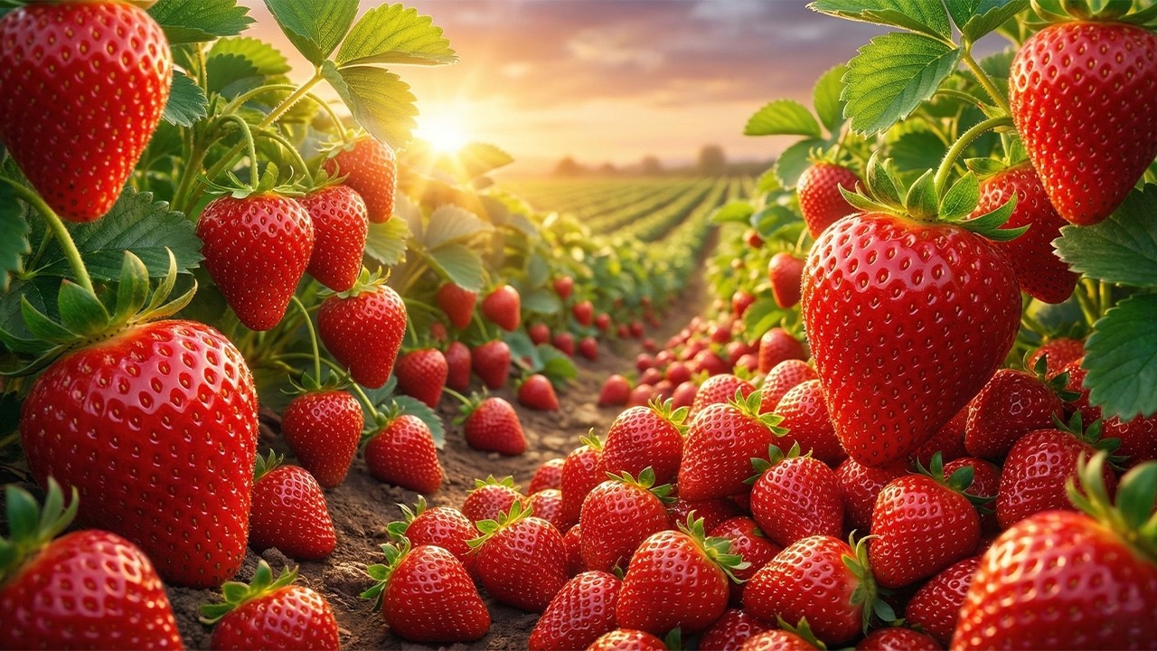 Strawberry Farming and Harvesting Full Process | Fresh Strawberry Picking From Farm To Factory