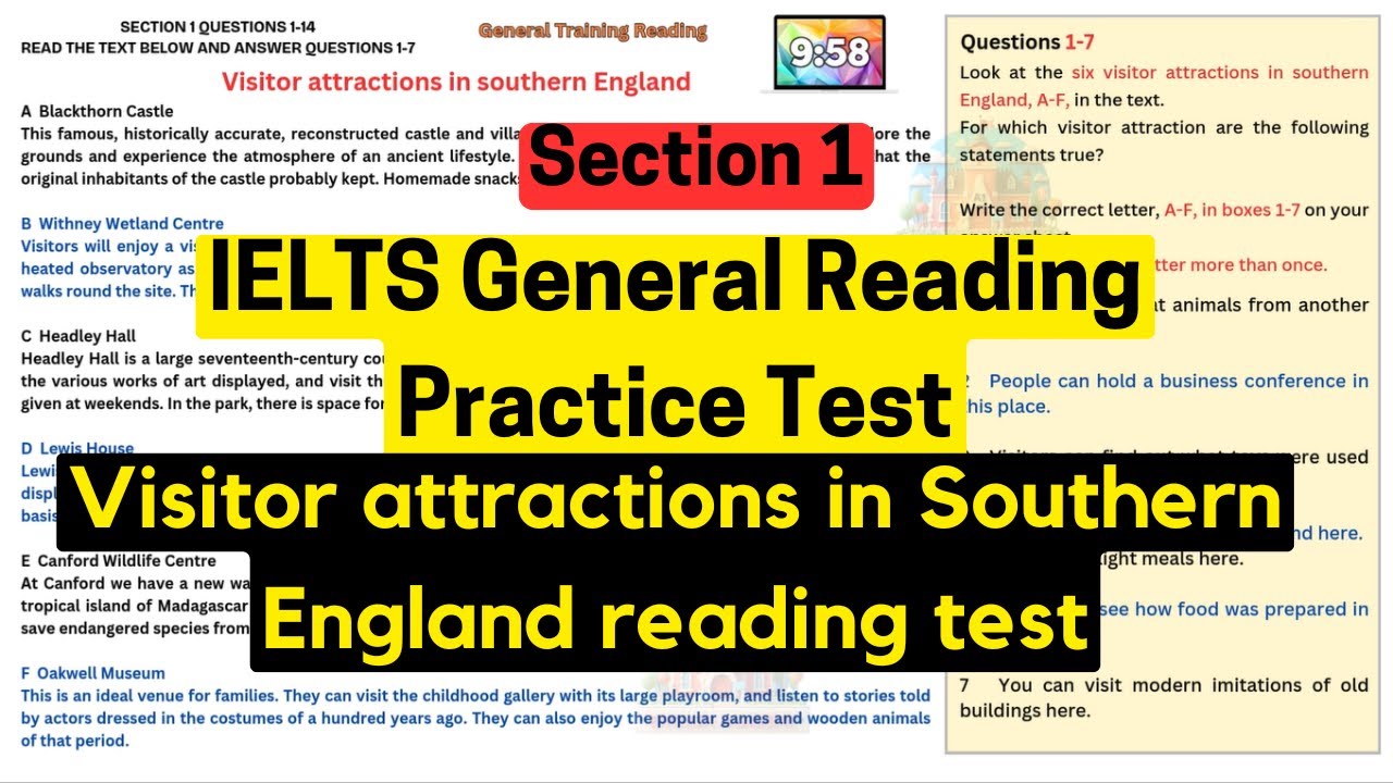 IELTS general reading practice test | Visitor attractions in southern England reading test