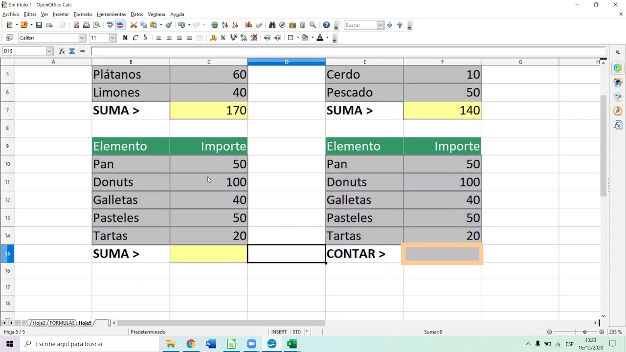 FÓRMULAS CON OPENOFFICE CALC