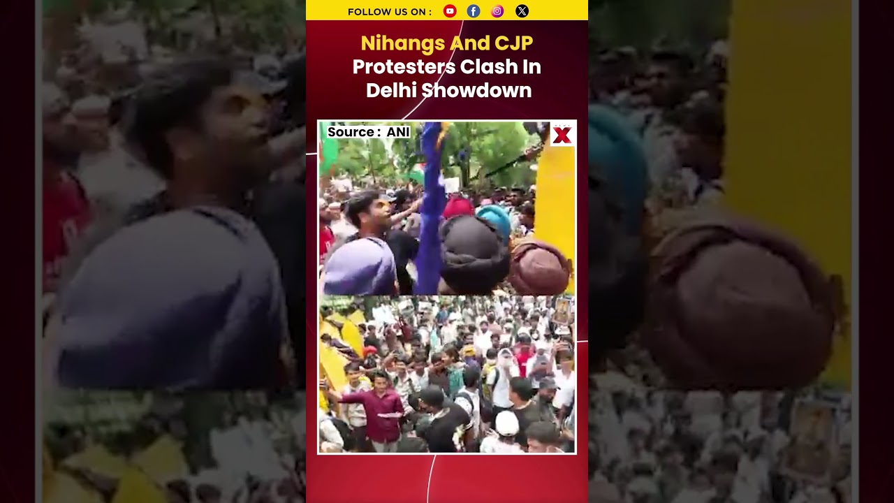 #jantarmantarprotest | Nihangs And CJP Protesters Engage In Violent Showdown In Delhi #shorts