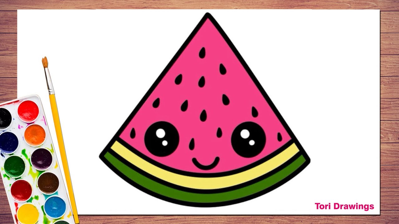 How to Draw a Cute Watermelon Slice 🍉 | Easy Watermelon Drawing | Simple & Cute Drawing Tutorial