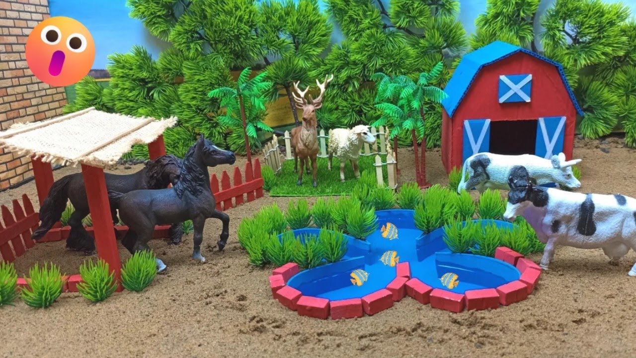 DIY Animal Farm with house for cows, Sheep |Cowshed - Fish Farm