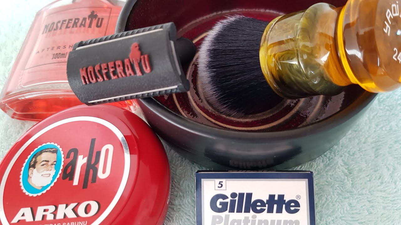 Arko Shaving Soap - Maszynka na żyletki Nosferatu - Gillette Platinum - Pędzel do golenia Yaqi
