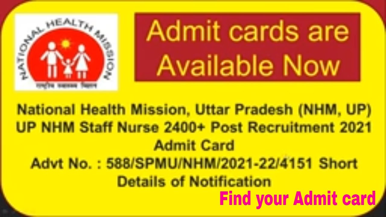 UPNHM Admit Card for 2400+ Staff Nurse vacancies