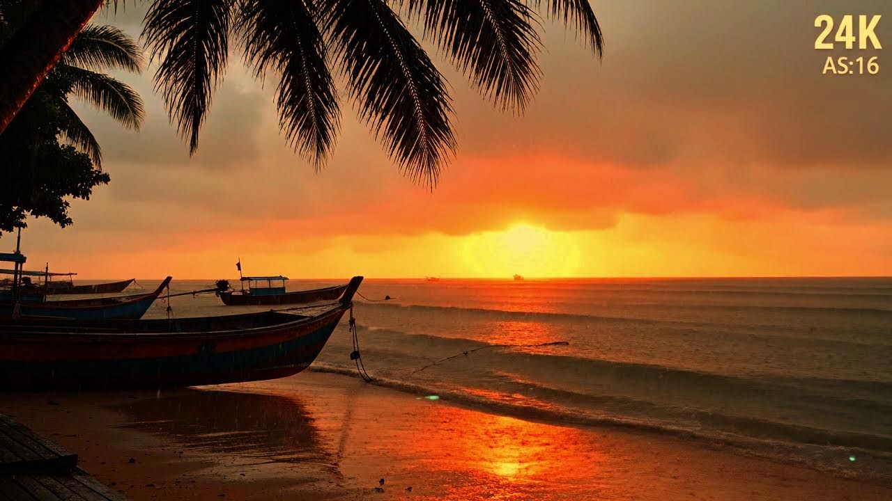 NOW STREAMING 🎥 Ocean Rain at Golden Sunset | Relaxing Waves & Rain Sounds Ultra HD