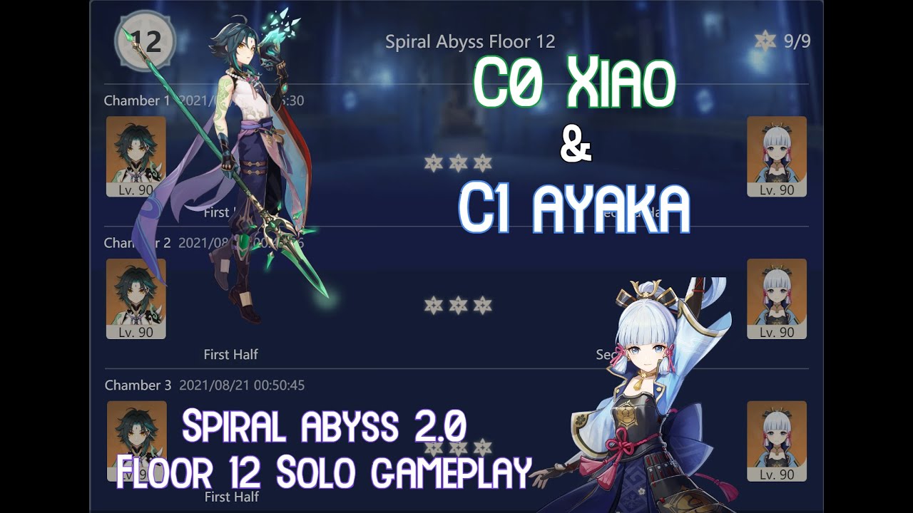 【GI】C0 Xiao & C1 Ayaka SOLO Spiral Abyss 2.0 Floor 12! Max Stars clear with R1 5* weapon!