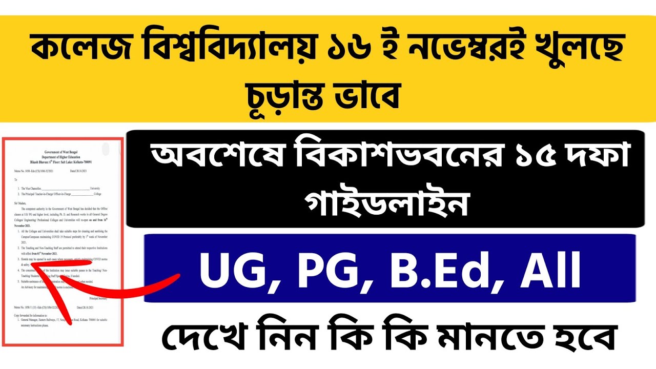 College University to open on November 16 | College University Reopening Guidelines 2021 | UG, PG...