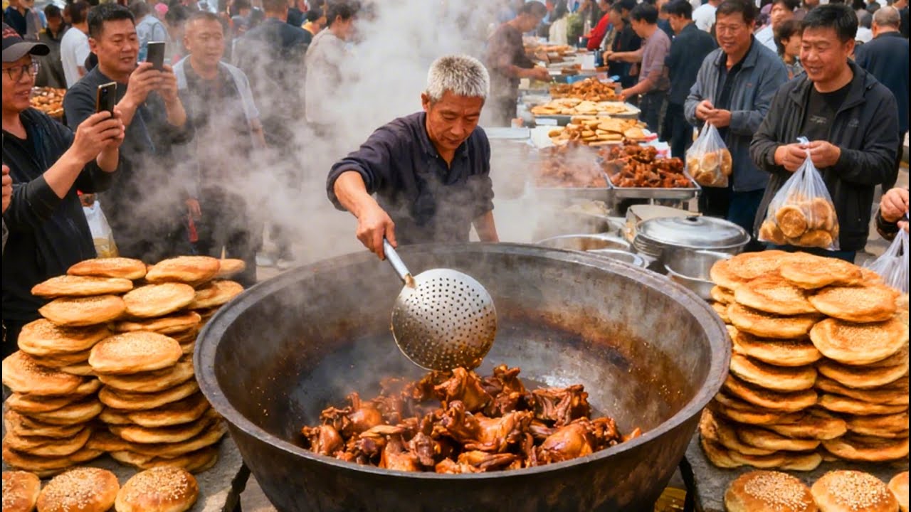 中国河北石家庄美食超多的大集，藏着最浓的市井烟火气，市区就能吃上正宗南佐大集美食，5元一碗饸烙面好吃到爆，缸炉烧饼金黄酥脆，锅魁肉量十足，豆沙饼奶香十足，秘制熟食香气扑鼻，舌尖上的中国美食，疯狂抢购