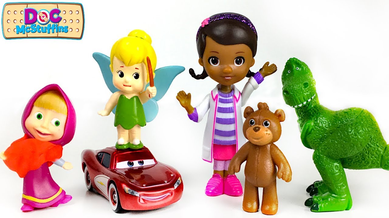 STORY WITH DOC MCSTUFFINS TOY HOSPITAL AND PATIENTS TINKERBELL MASHA  REX TOY STORY CRUISIN' MCQUEEN