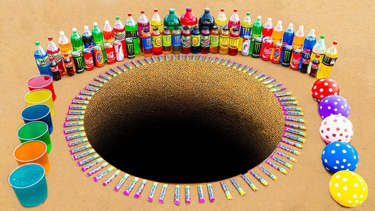 Experiment Ultimate Sand Hole Explosion with Pepsi, Fanta & Mentos
