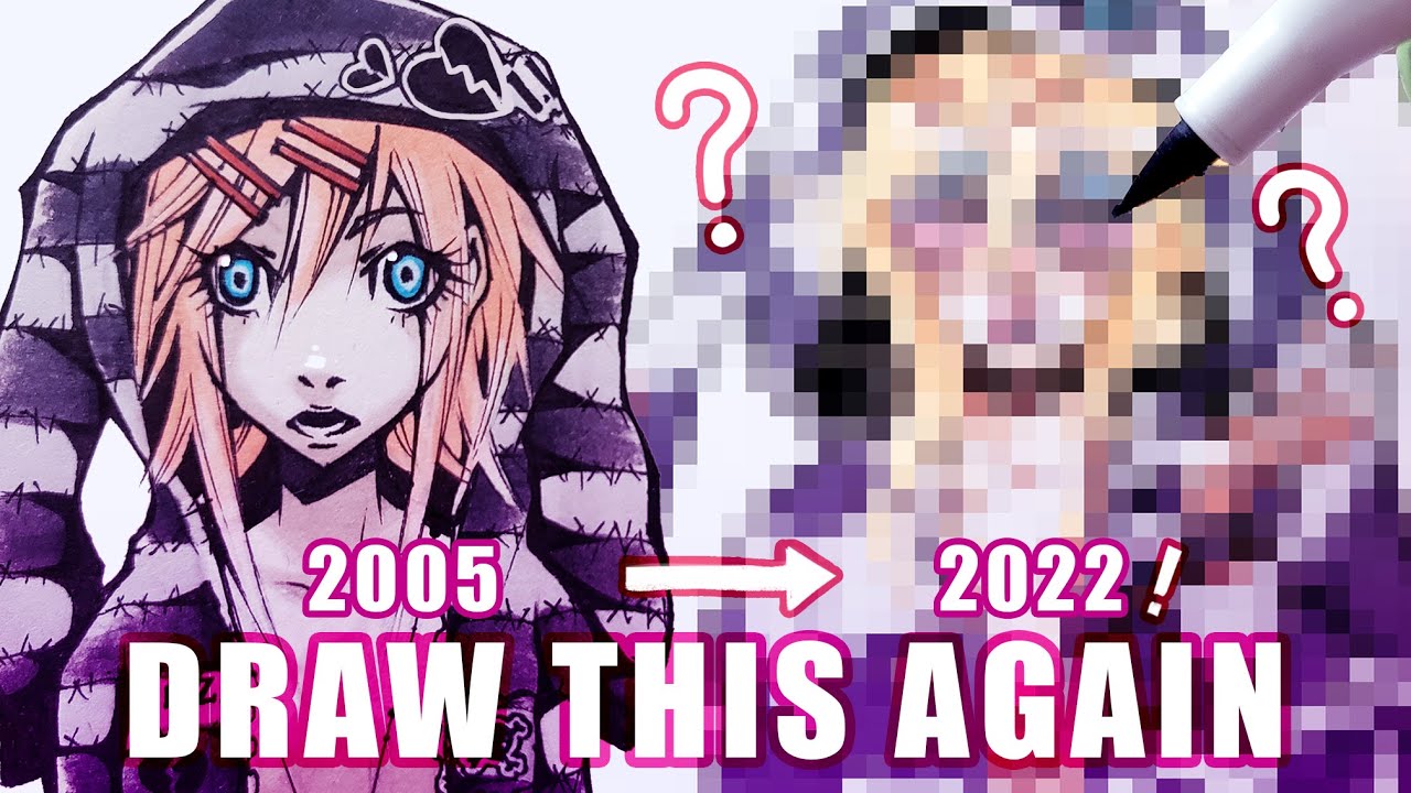 ✱ DRAW THIS AGAIN art challenge 17 YEAR GAP! // alcohol markers fine liners sketchbook process