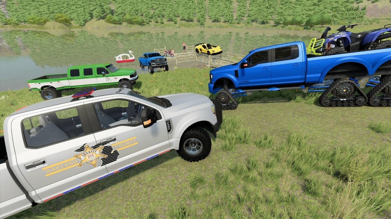 Police give tickets to illegal party on the lake | Farming Simulator 22