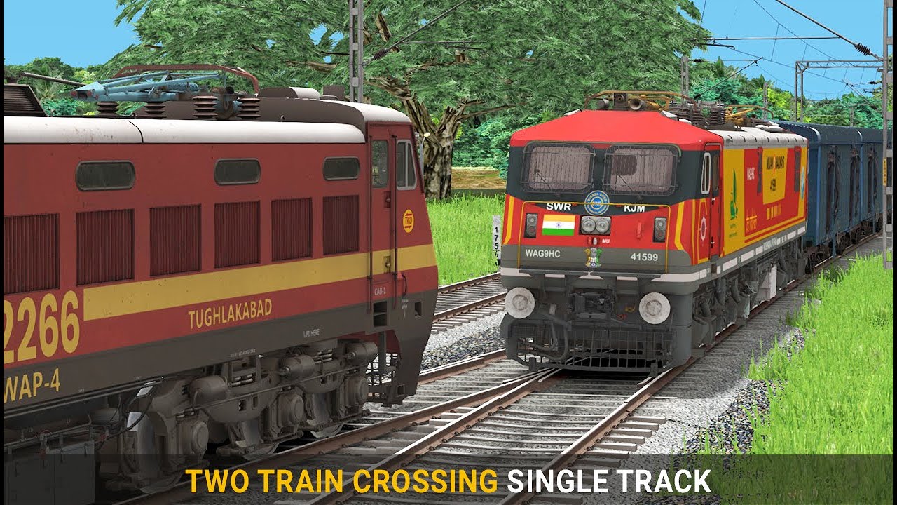 Two Train Crossing at Single Track | Train Simulator | Train Crossing | Train Game | Rail Road Games
