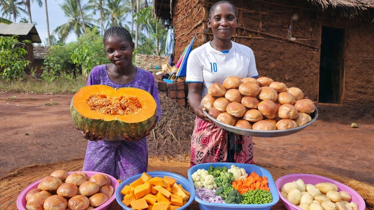 Rainy evening dinner in the village 🌧️🔥 Matoke, pumpkin,cauliflower & warm buns… pure happiness.