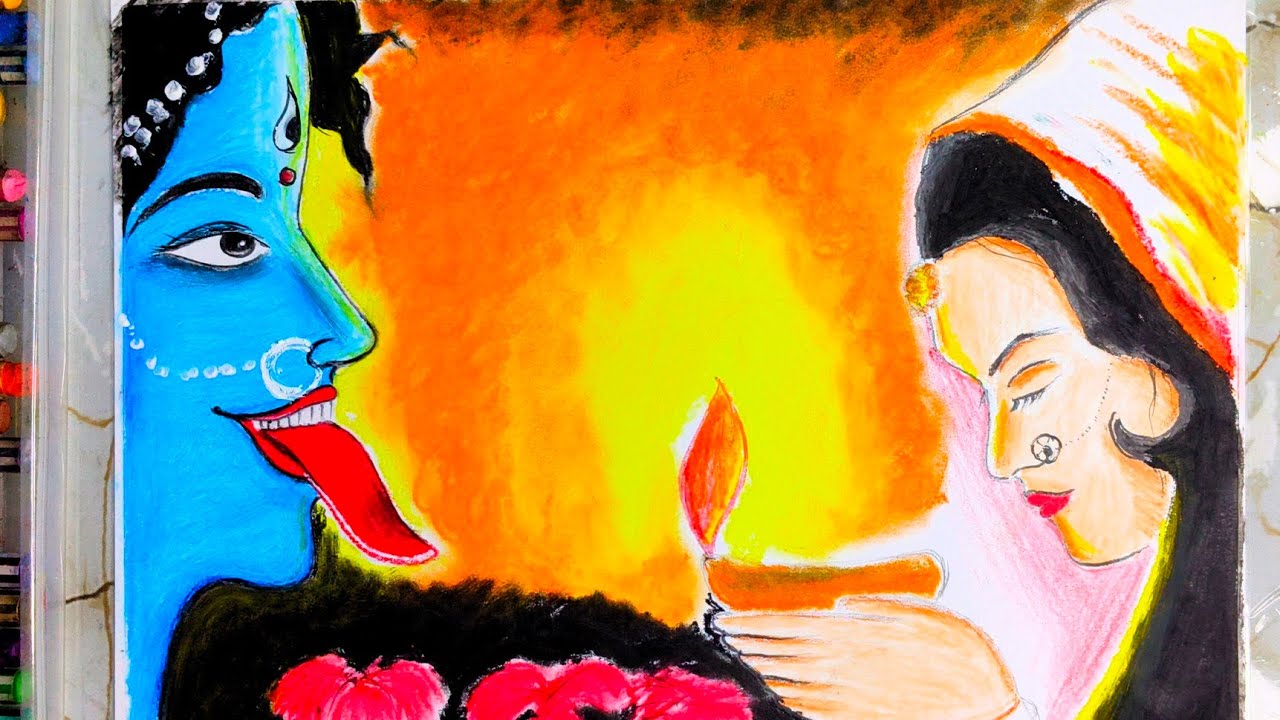 Diwali special 🪔 drawing Kali Mata drawing with oil pastel step by step drawing Diwali specia🎇🪔🍁🥰