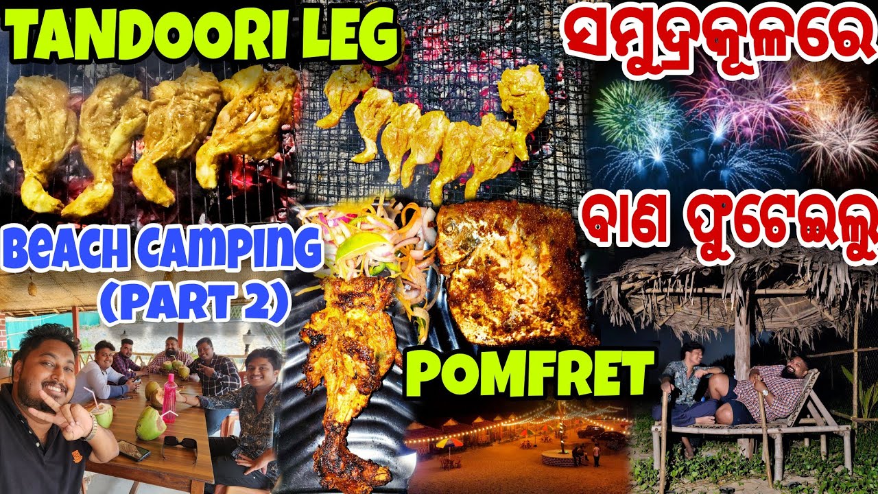 Chicken Leg Piece Tandoori କୁ Pomfret ମାଡ଼ / Beach ରେ Diwali Celebration  / Sea Beach Camping Part 2